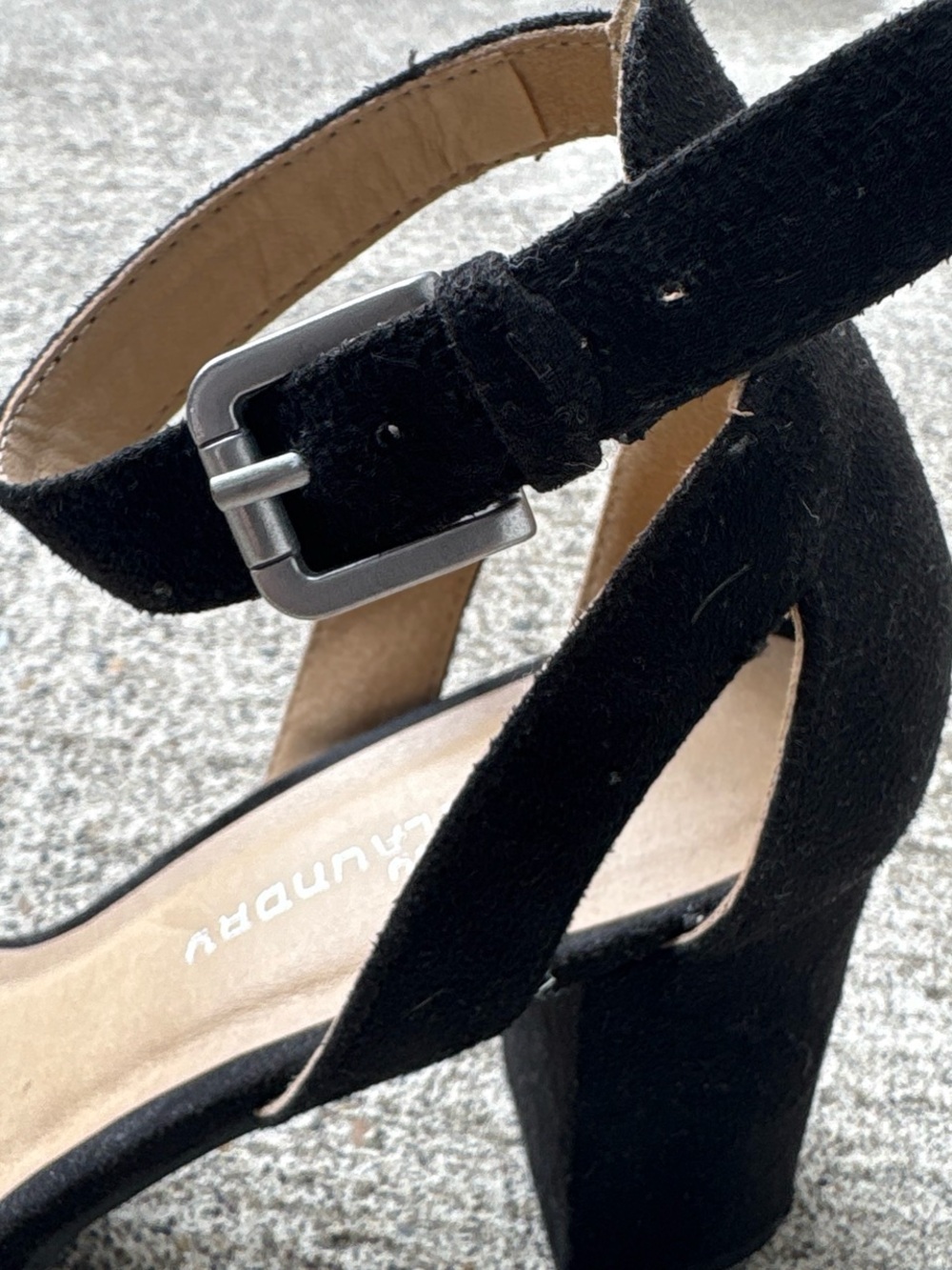 Black Suede Block Heel Ankle Strap Sandals - Brand: Unknown